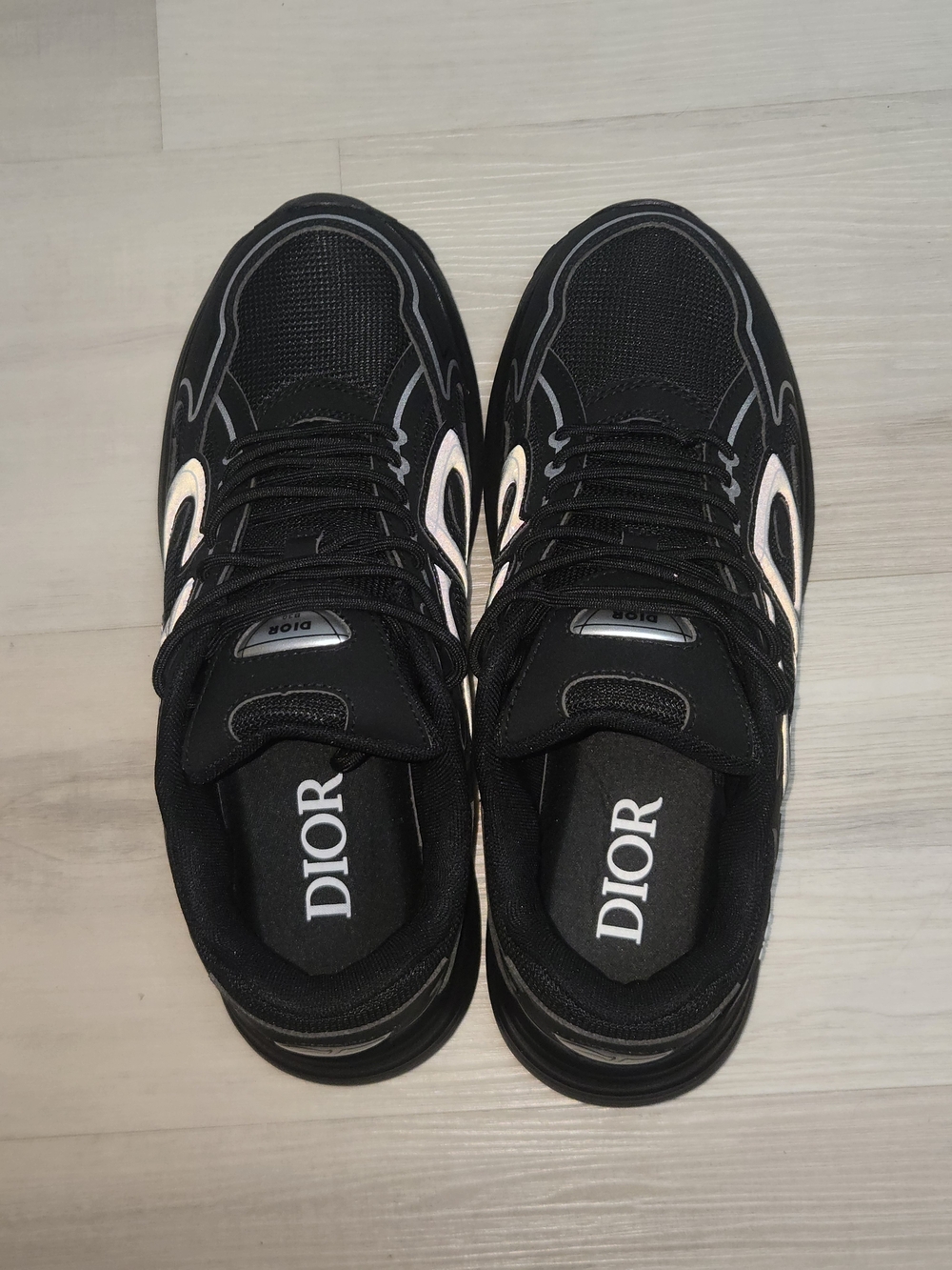 Dior B30 Black Sneakers with Black Shiny Under Flashlight Accents
